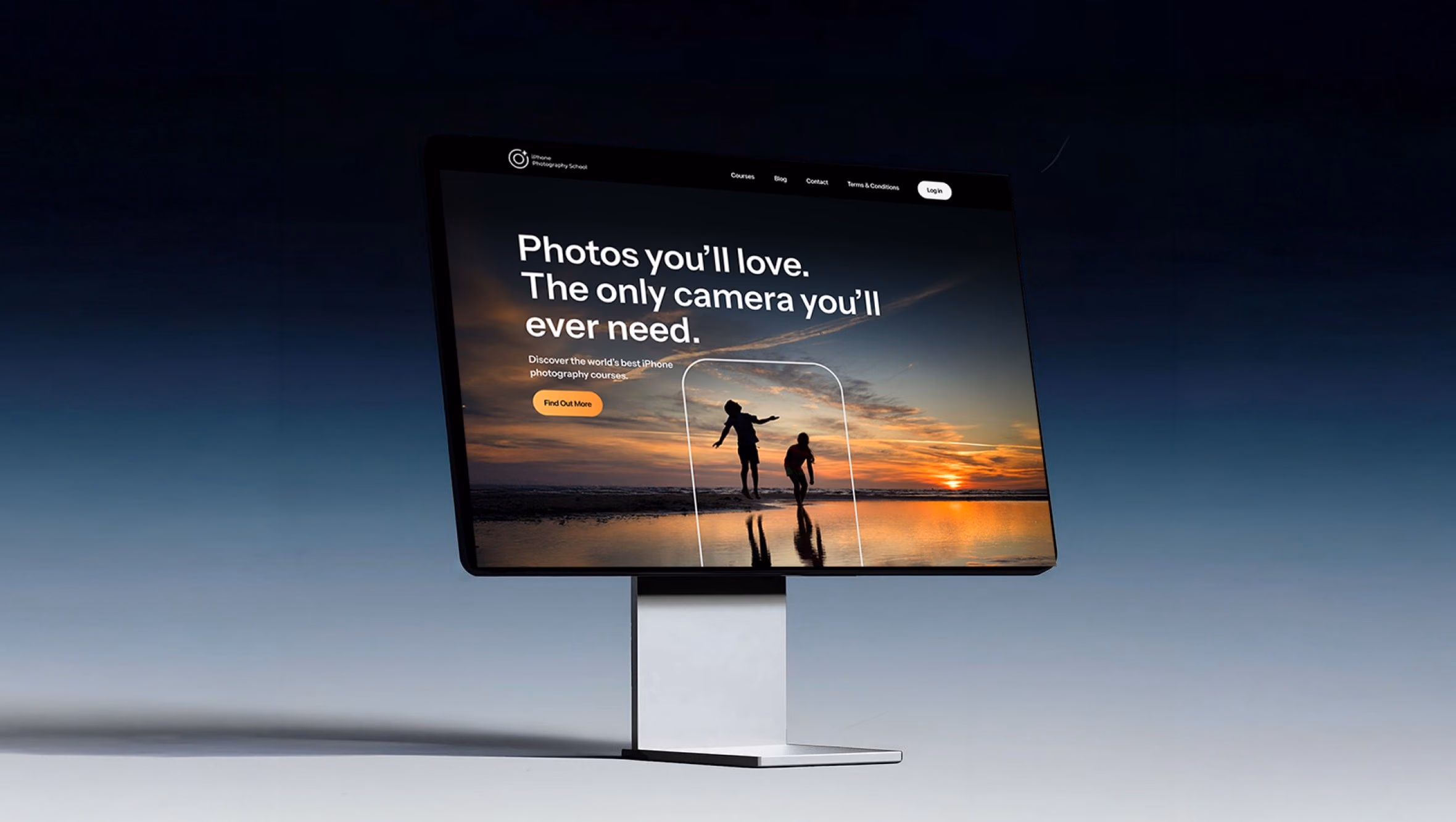 iPhone Photography School homepage on a desktop monitor
